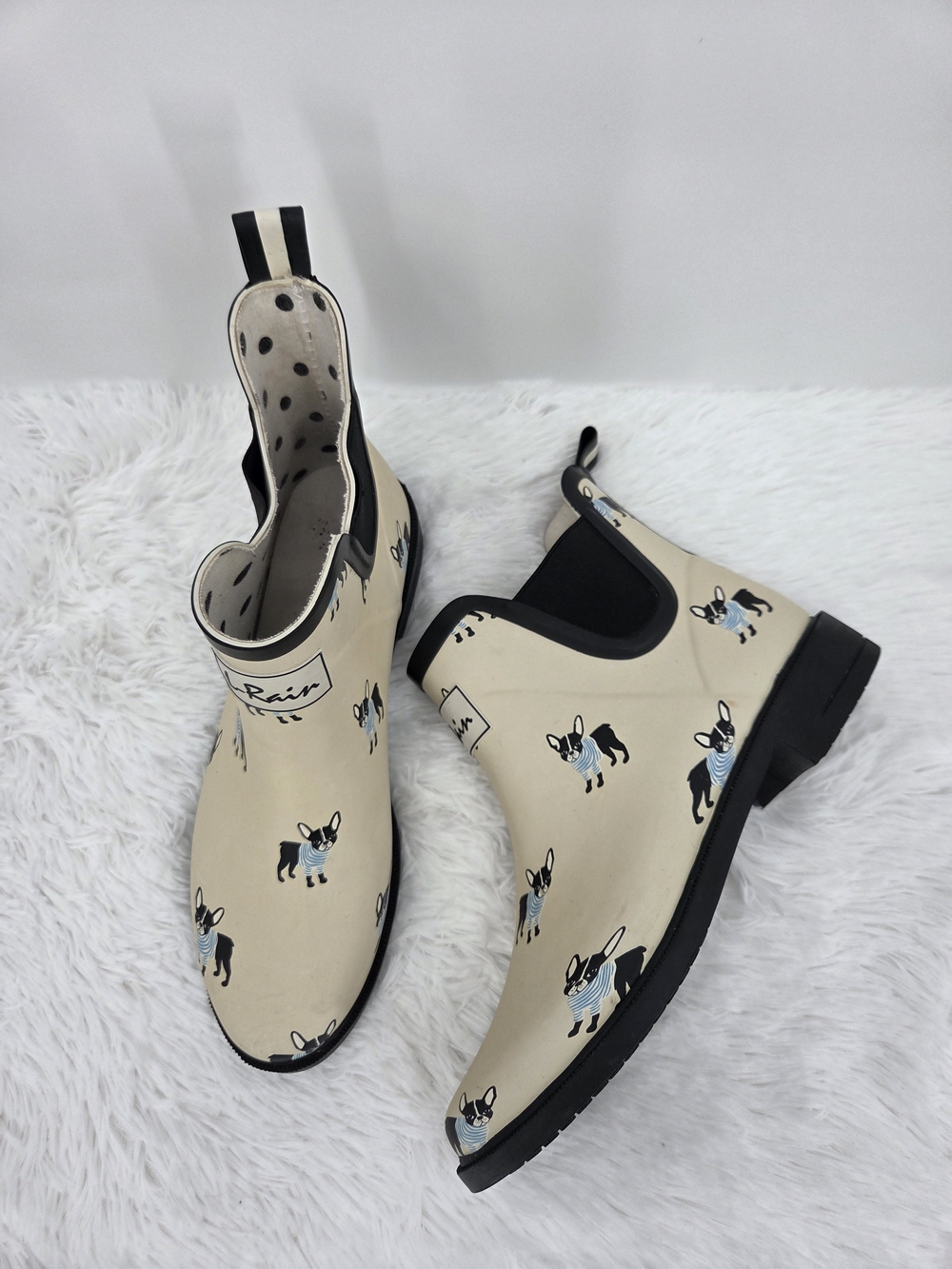 L-Rain Women’s Size 11 French Bulldog Dog Print Chelsea Rain Boots